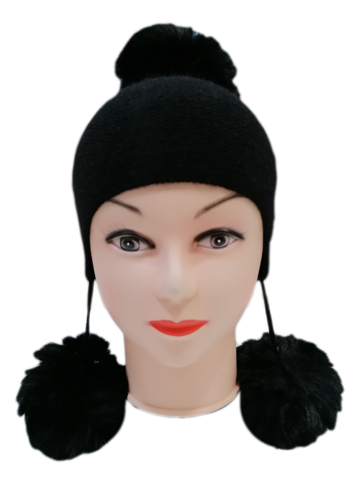Cappello Invernale con 3 Pompon Taglia Unica Ragazza - M8803nero