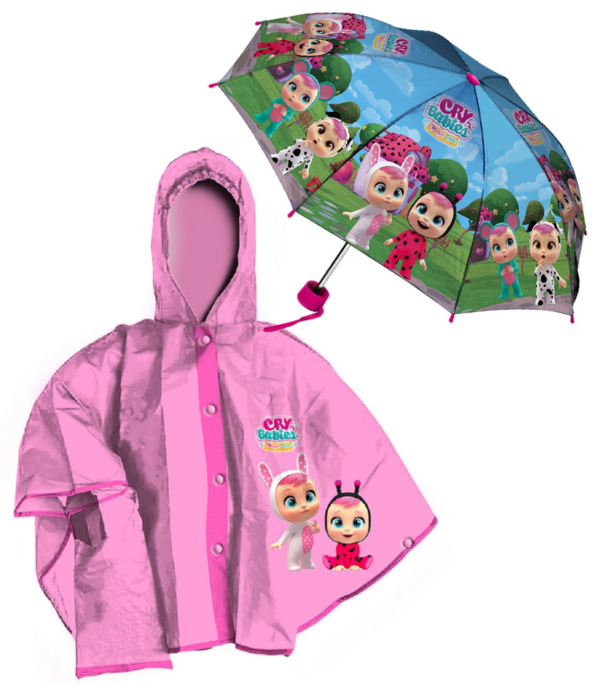 Mantellina Pioggia + Ombrello Pieghevole Cry Baby Bamboline 5/6 Anni - Crypioggia