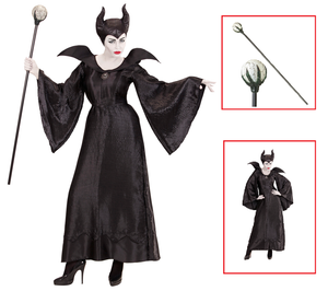 Vestito Carnevale + Accessori Malefica Abito Copricapo e Bastone Magico S/l Travestimento - 0370+52815