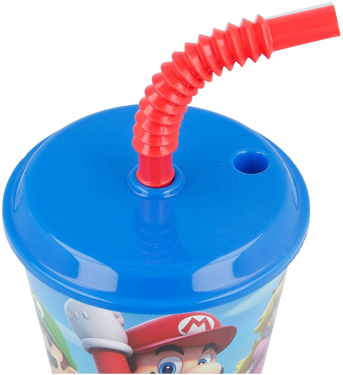 Bicchiere con Cannuccia Super Mario Videogioco Luigi Peach Yoshi Toad Semirigida Ml.430 - St21430