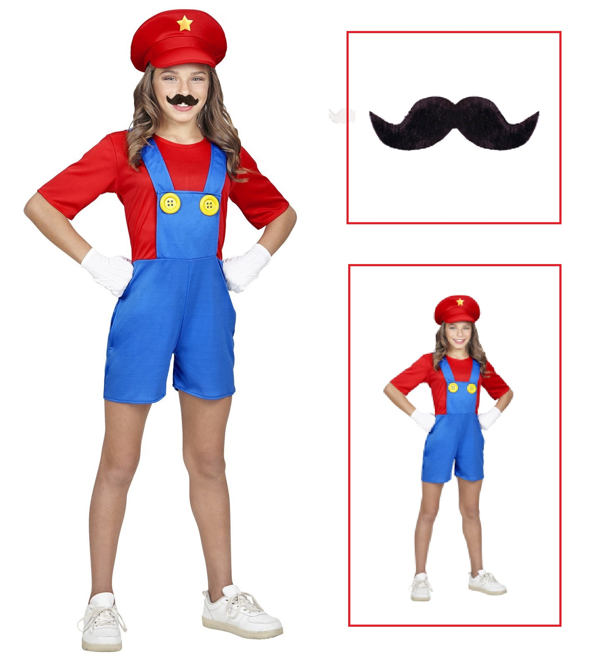 Vestito Carnevale + Accessori Super Idraulica Tuta Cappello Baffi 5/7 Anni - 0869+0835o