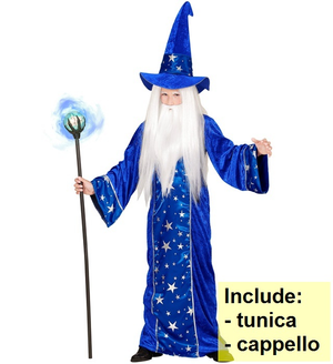 Costume Vestito Abito Travestimento Carnevale Mago Fantasy Tunica e Cappello 5/13 Anni - 1522