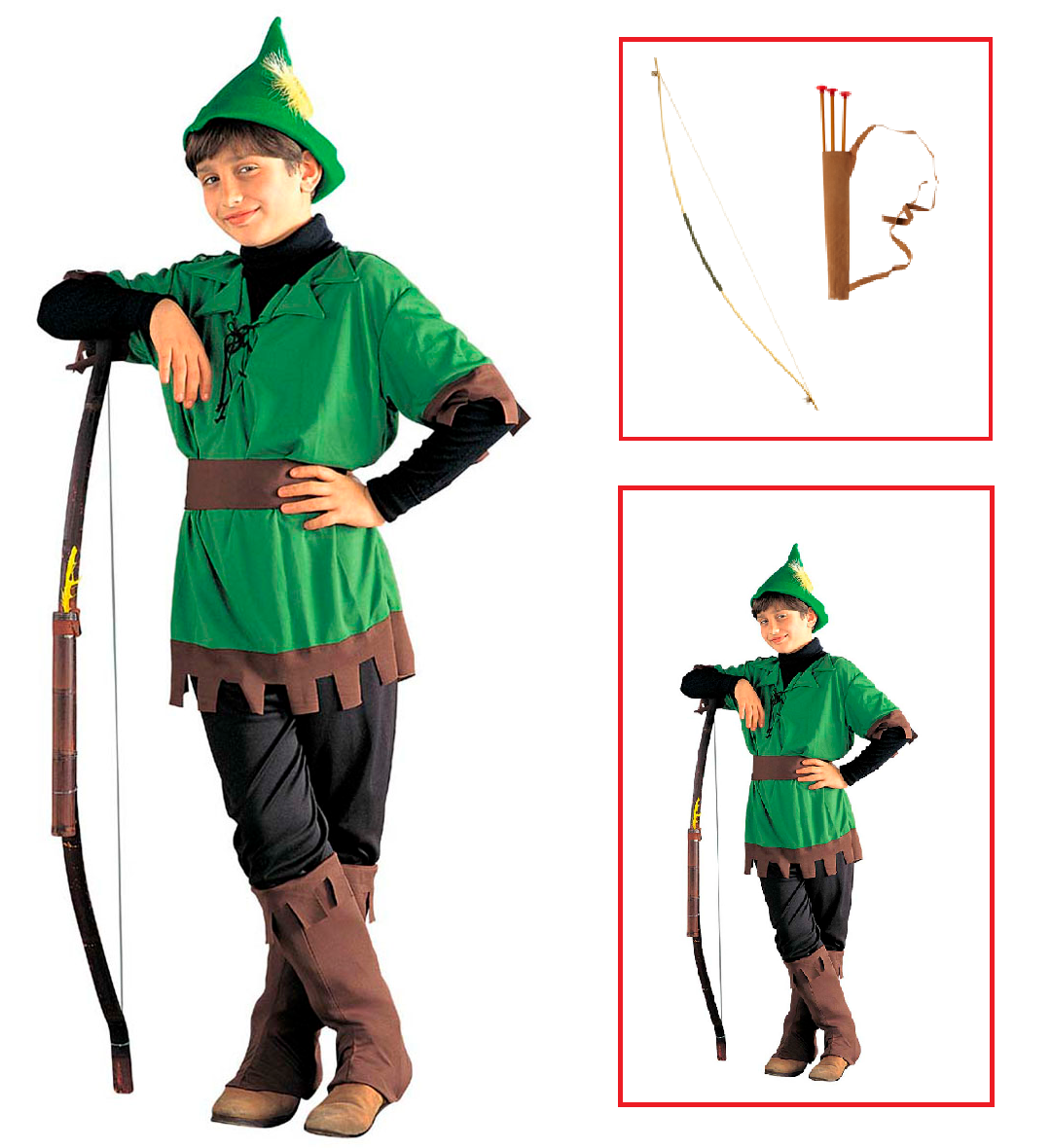 Vestito Carnevale + Accessori Robin Hood Casacca Pantaloni Cappello Arco 4/5 Anni Travestimento - 3836+23935