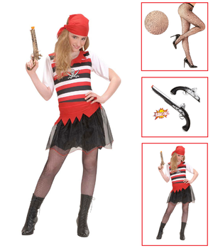 Vestito Carnevale + Accessori Piratessa Vestito Pistola Calze 8/10 Anni Travestimento - 5853+4750r+04859