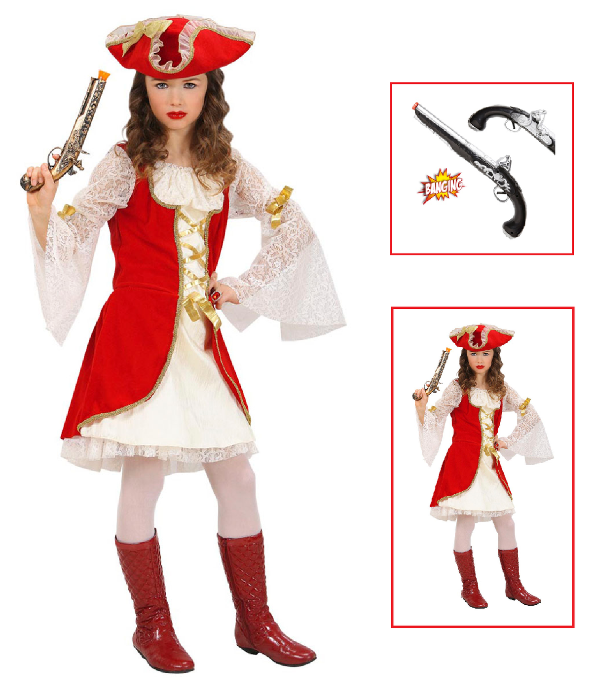 Vestito Carnevale + Accessori Capitano Pirata Vestito Cappello Pistola 5/7 Anni Travestimento - 5879+04859