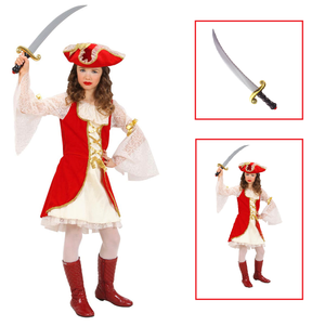 Vestito Carnevale + Accessori Capitano Pirata Vestito Cappello Sciabola 8/10 Anni Travestimento - 5879+7006a