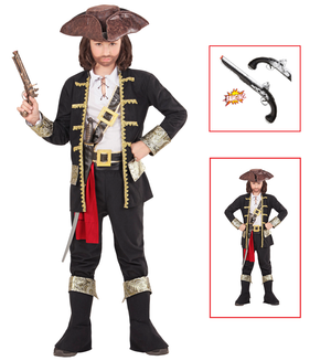 Vestito Carnevale + Accessori Capitano Pirata Costume Cappello Pistola 8/10 Anni Travestimento - 1527+04859