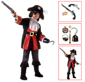 Vestito Carnevale + Accessori Capitano Pirata Costume Set Accessori Pistola 4/5 Anni Travestimento - 3883+8214k+04859