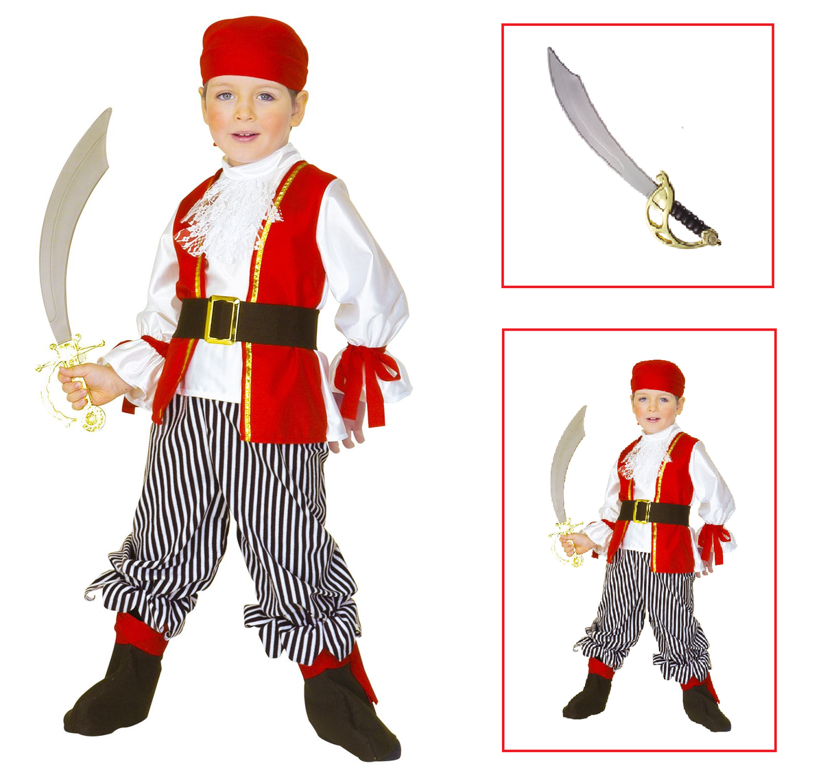 Vestito Carnevale + Accessori Pirata Costume Sciabola 4/5 Anni Travestimento - 4381+7007b