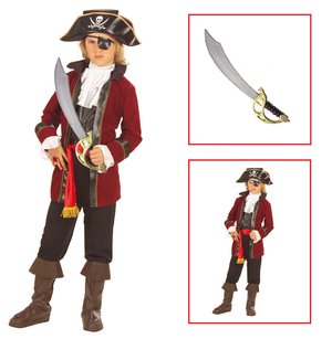 Vestito Carnevale + Accessori Pirata Dell'isola Del Tesoro Costume Sciabola 11/13 Anni Travestimento - 5559+7007b