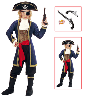 Vestito Carnevale + Accessori Pirata Dei 7 Mari Costume Cappello Pistola 5/7 Anni Travestimento - 5560+04859