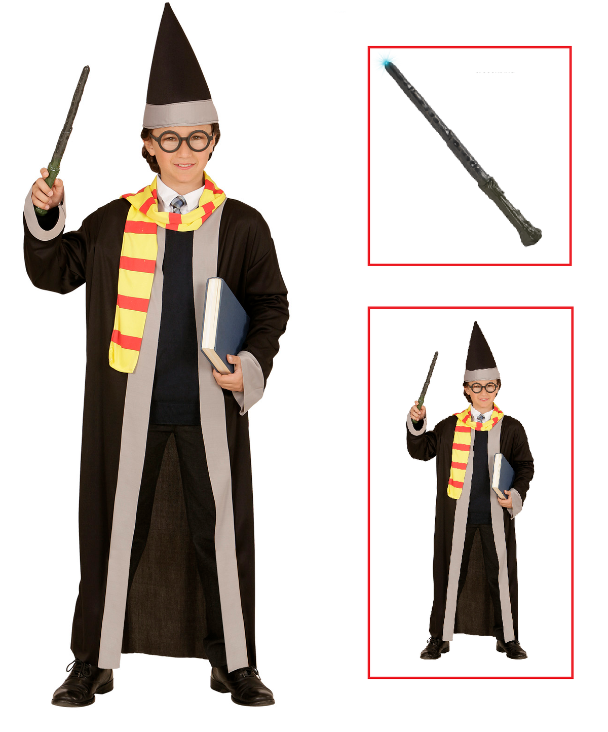 Vestito Carnevale + Accessori Mago Costume Cappello Bacchetta 11/13 Anni Travestimento - 0114+1911p
