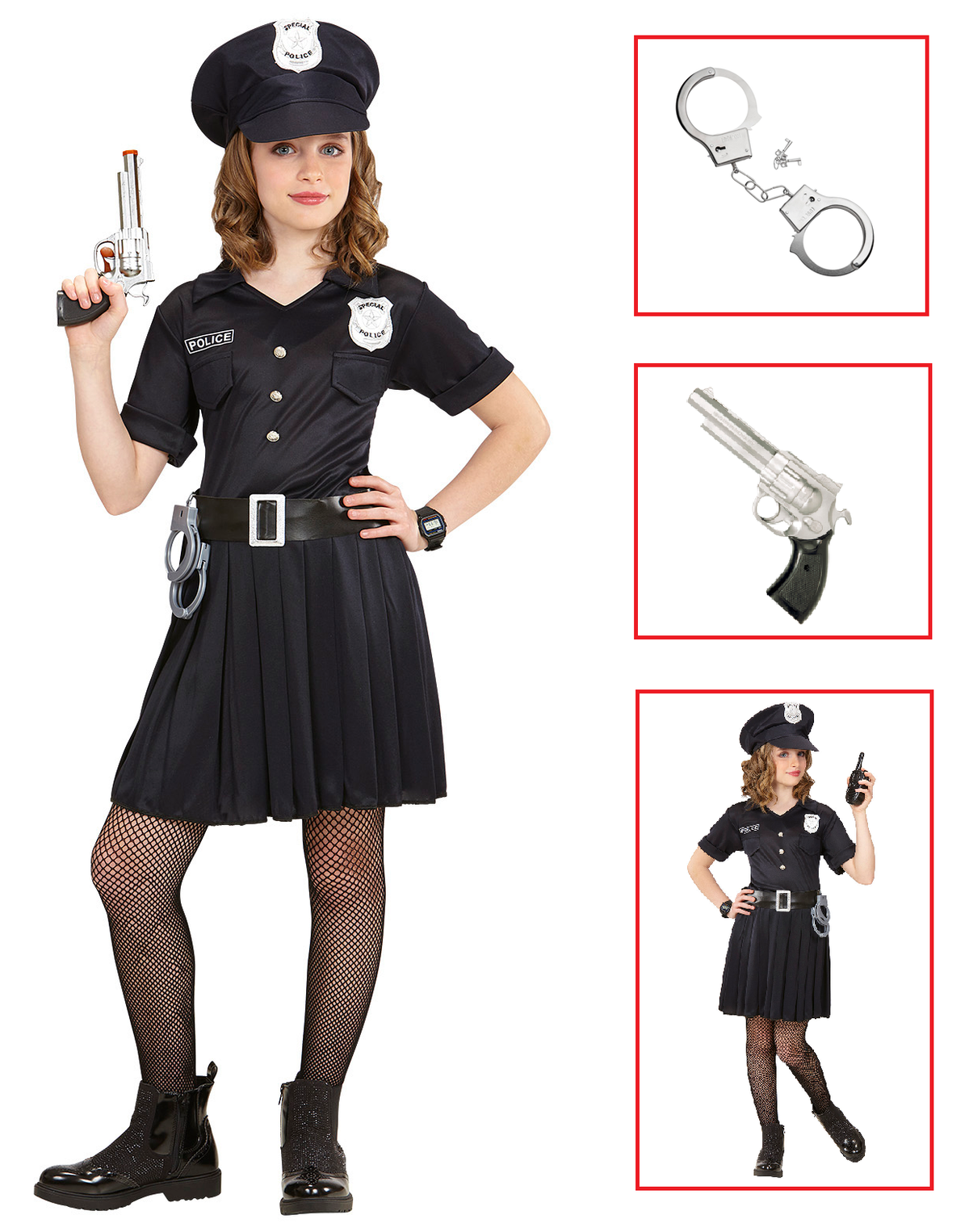 Vestito Carnevale + Accessori Poliziotta Costume Pistola Manette 4/5 Anni Travestimento - 6555+2413d+2775p