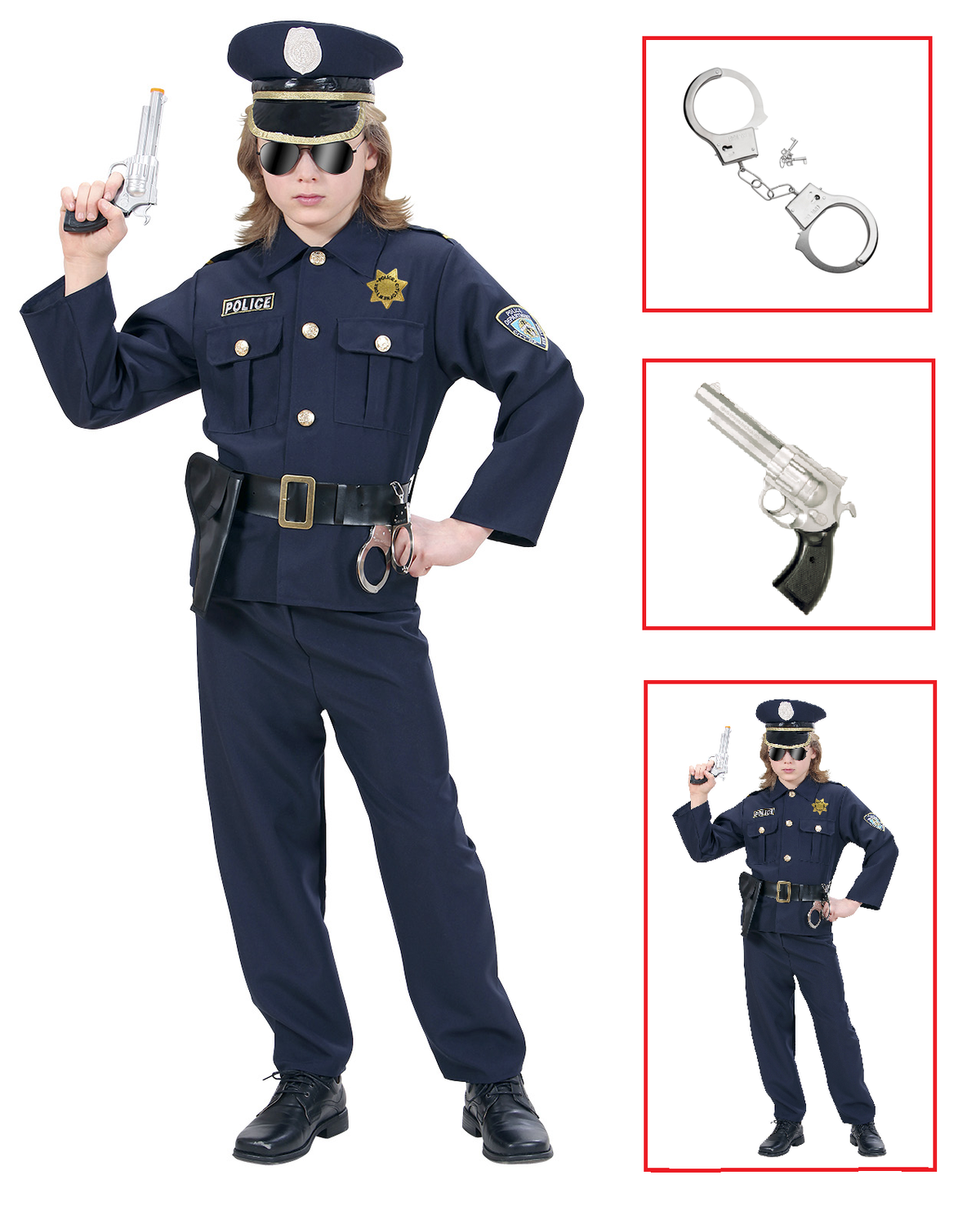 Vestito Carnevale + Accessori Poliziotto Costume Manette Pistola 4/5 Anni Travestimento - 7316+2413d+2775p