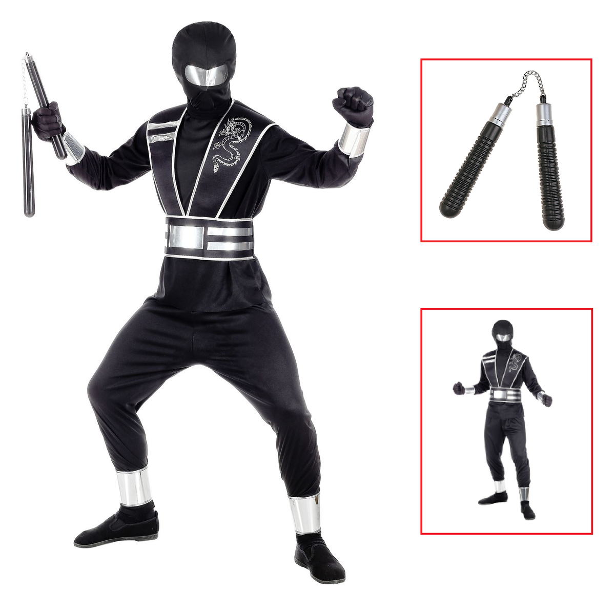 Vestito Carnevale + Accessori Mirror Ninja Costume Nunchaku 11/13 Anni Travestimento - 0011+6766n