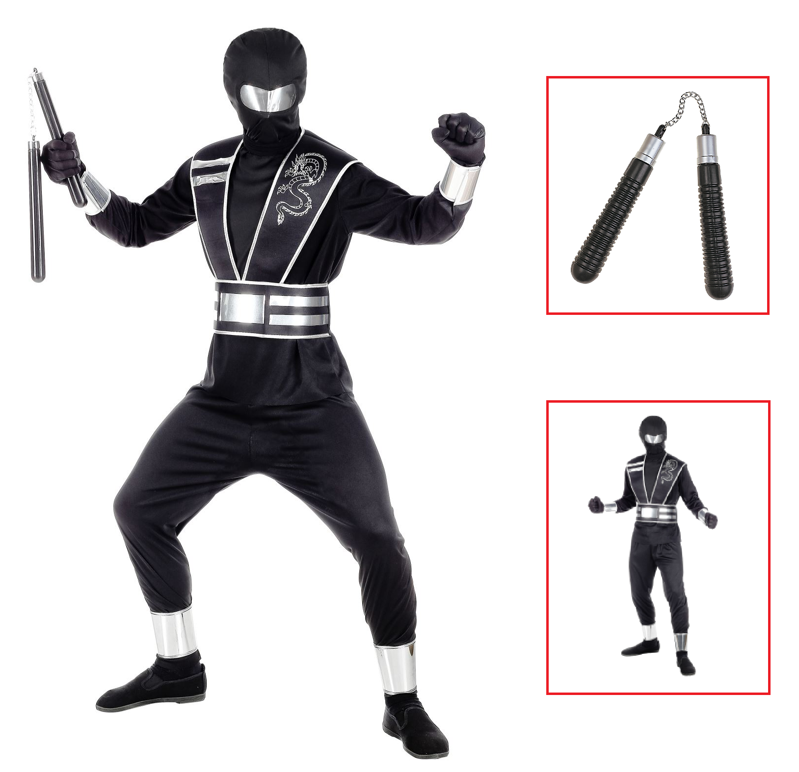 Vestito Carnevale + Accessori Mirror Ninja Costume Nunchaku 5/7 Anni Travestimento - 0011+6766n