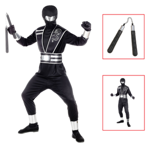 Vestito Carnevale + Accessori Mirror Ninja Costume Nunchaku 8/10 Anni Travestimento - 0011+6766n