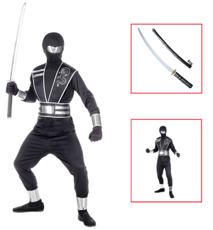 Vestito Carnevale + Accessori Mirror Ninja Costume Spada Giapponese Ninjia con Fodero 8/10 Anni Travestimento - 0011+2728q