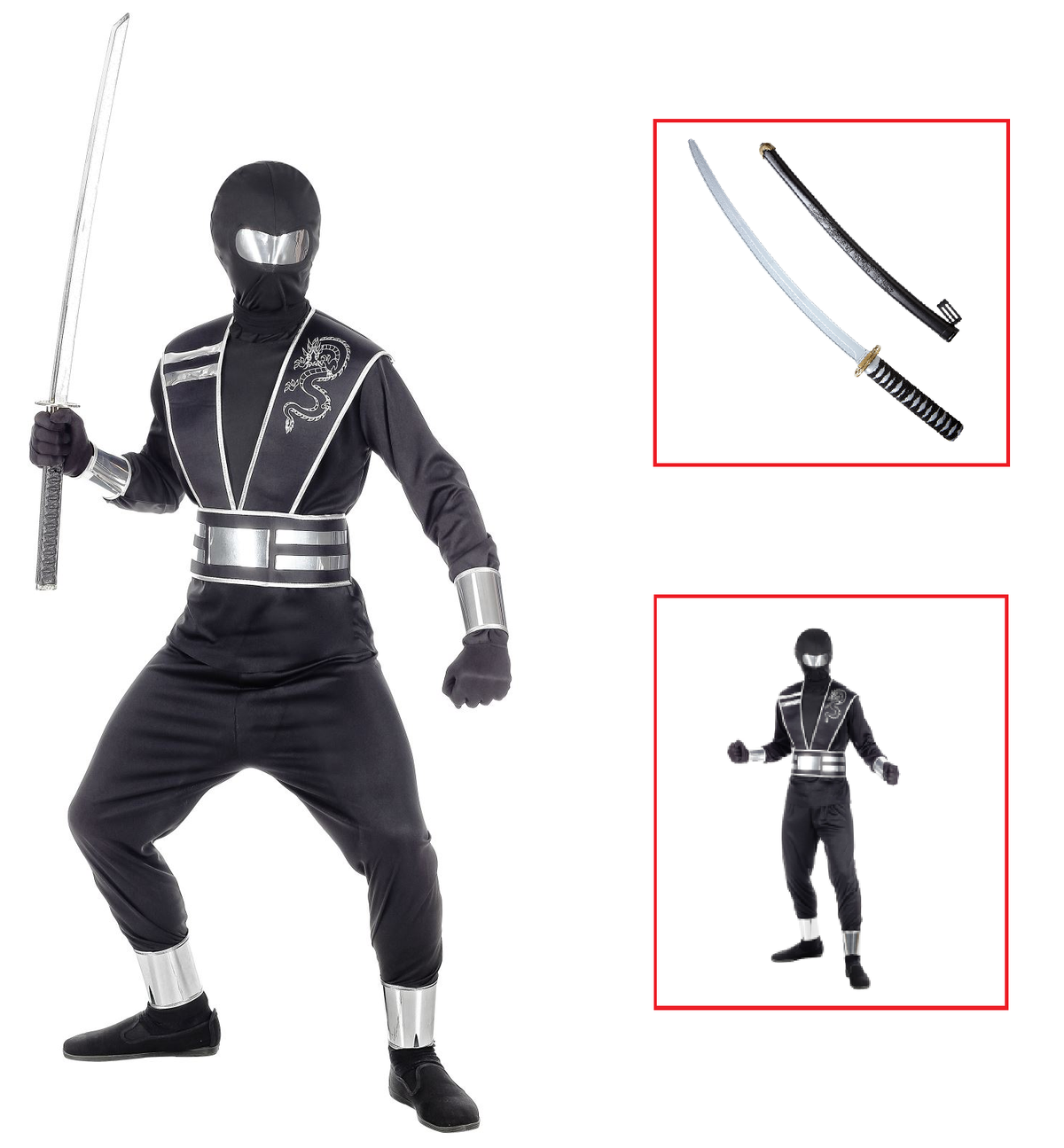 Vestito Carnevale + Accessori Mirror Ninja Costume Spada Giapponese Ninjia con Fodero 11/13 Anni Travestimento - 0011+2728q