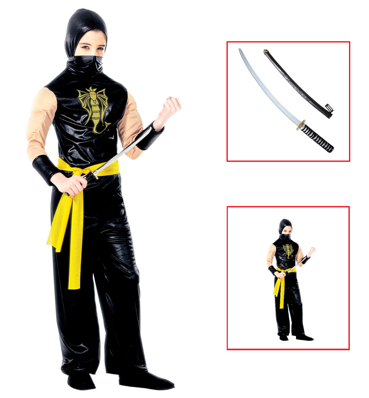 Vestito Carnevale + Accessori Power Ninja Costume Spada Giapponese con Fodero 5/7 Anni Travestimento - 3875+2728q
