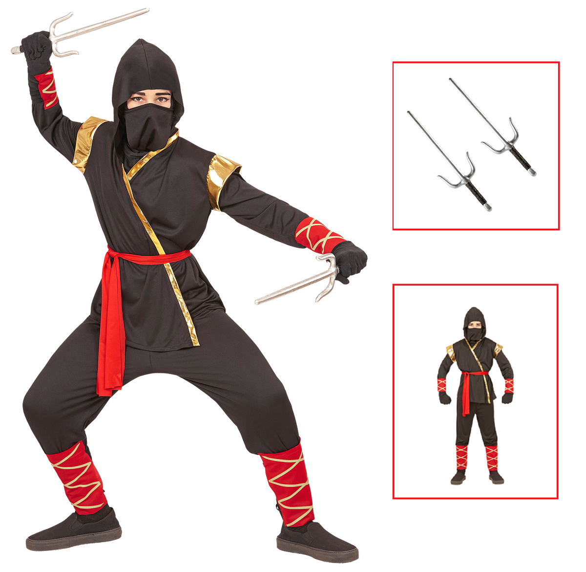 Vestito Carnevale + Accessori Ninja Costume Spada Sai 5/7 Anni Travestimento - 9681+8711s