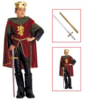 Vestito Carnevale + Accessori Cavaliere Reale Costume Corona Spada con Fodero 5/7 Anni Travestimento - 3710+7001c
