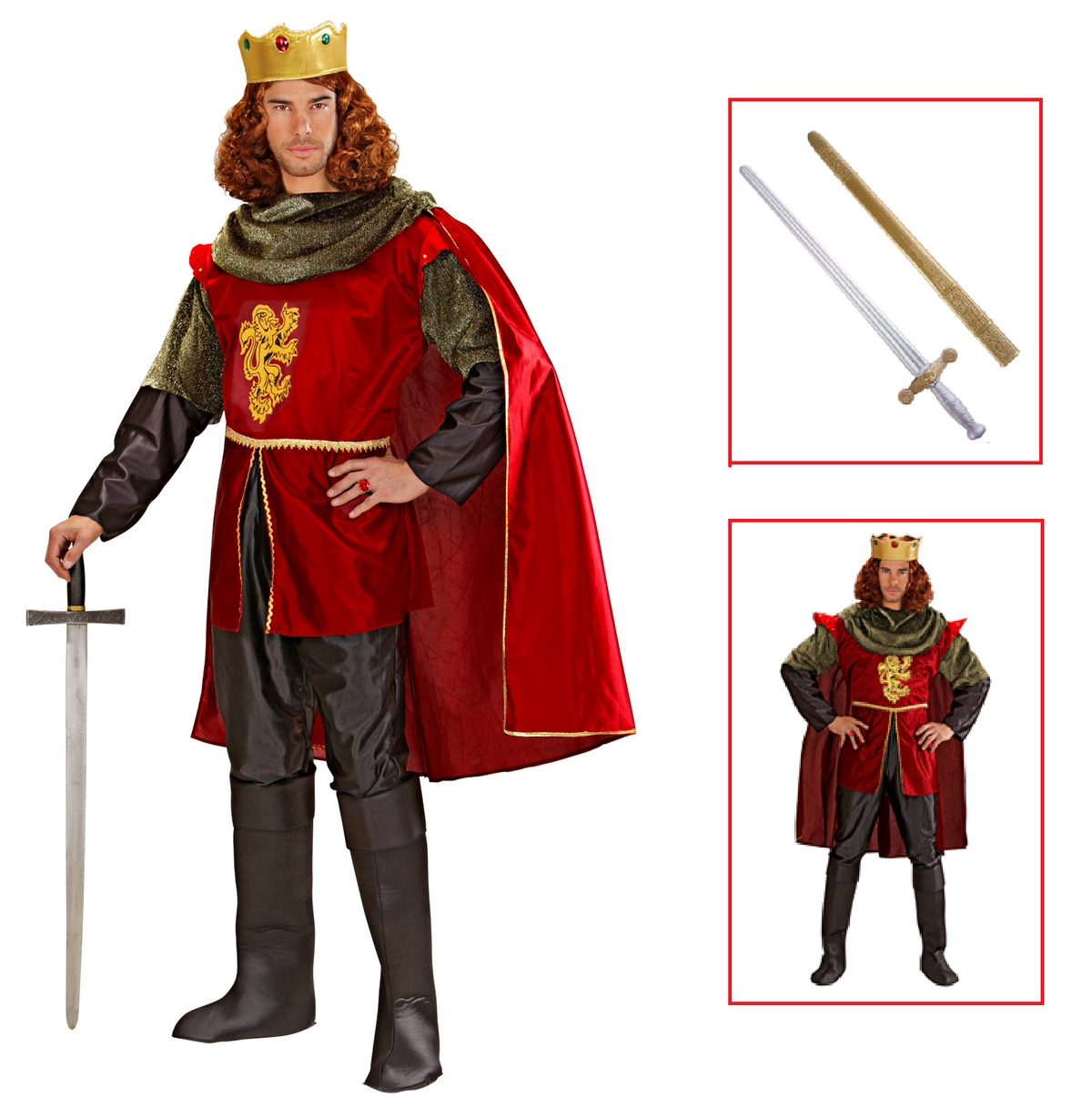 Vestito Carnevale + Accessori Cavaliere Reale Costume Corona Spada con Fodero M Travestimento - 3550 Adulto+7001c