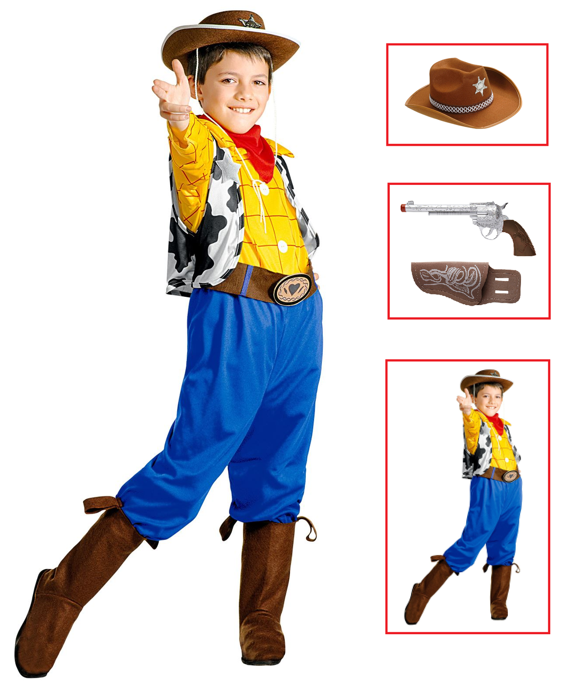 Vestito Carnevale + Accessori Billy Cowboy Costume Cappello Pistola con Fondina 4/5 Anni Travestimento - 3833+2475k+9804c