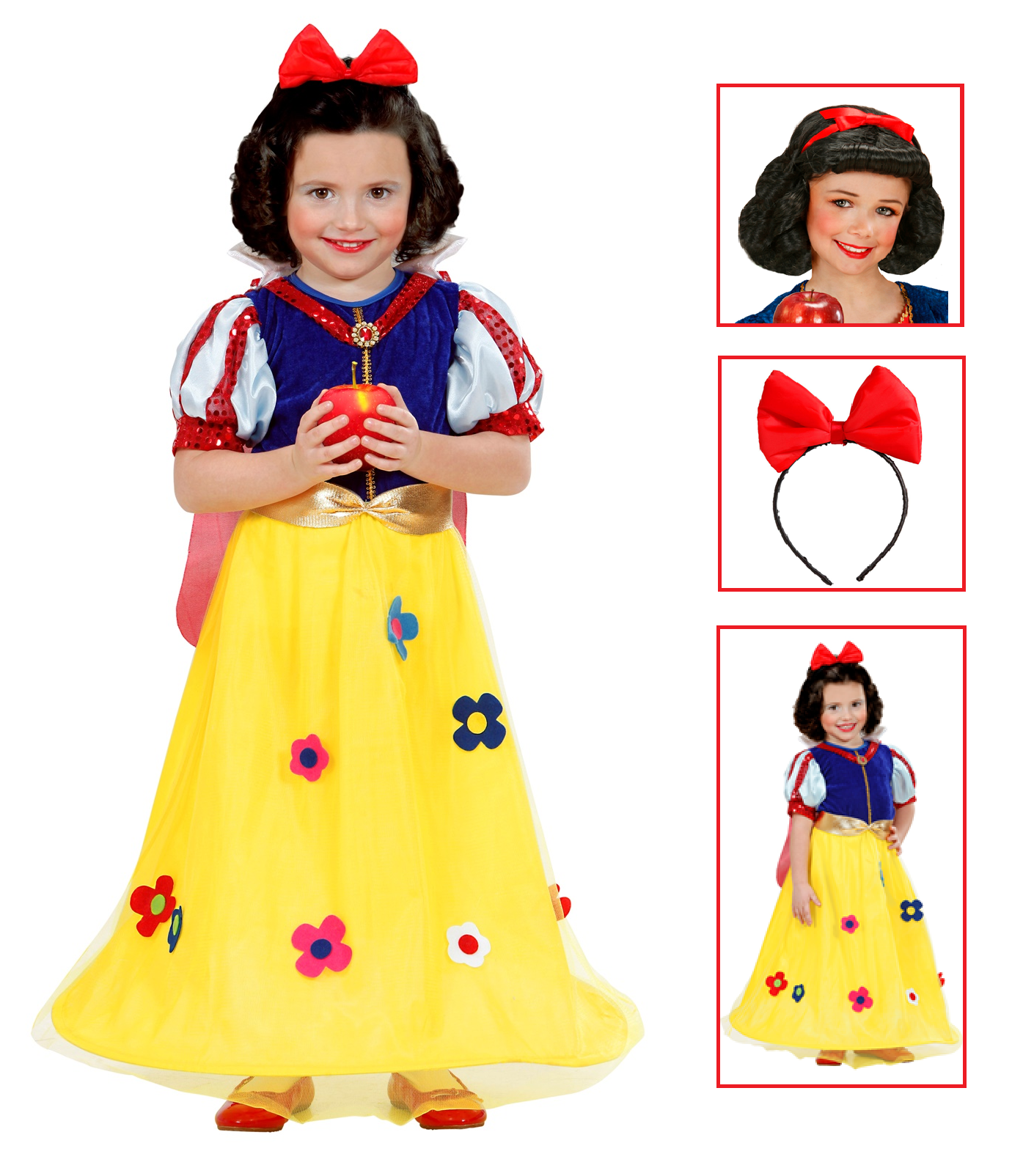 Vestito Carnevale + Accessori Principessa Delle Fiabe Costume Fiocco Parrucca 2/3 Anni Travestimento- 1285+00829+1926n