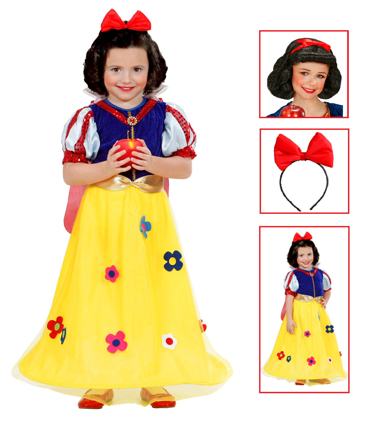 Vestito Carnevale + Accessori Principessa Delle Fiabe Costume Fiocco Parrucca 2/3 Anni Travestimento- 1285+00829+1926n