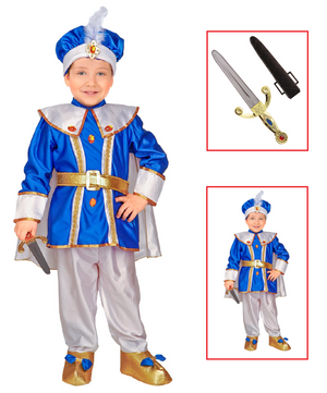 Vestito Carnevale + Accessori Principe Reale Costume Pugnale con Gemme e Fodero 4/5 Anni Travestimento - 3476+7003p