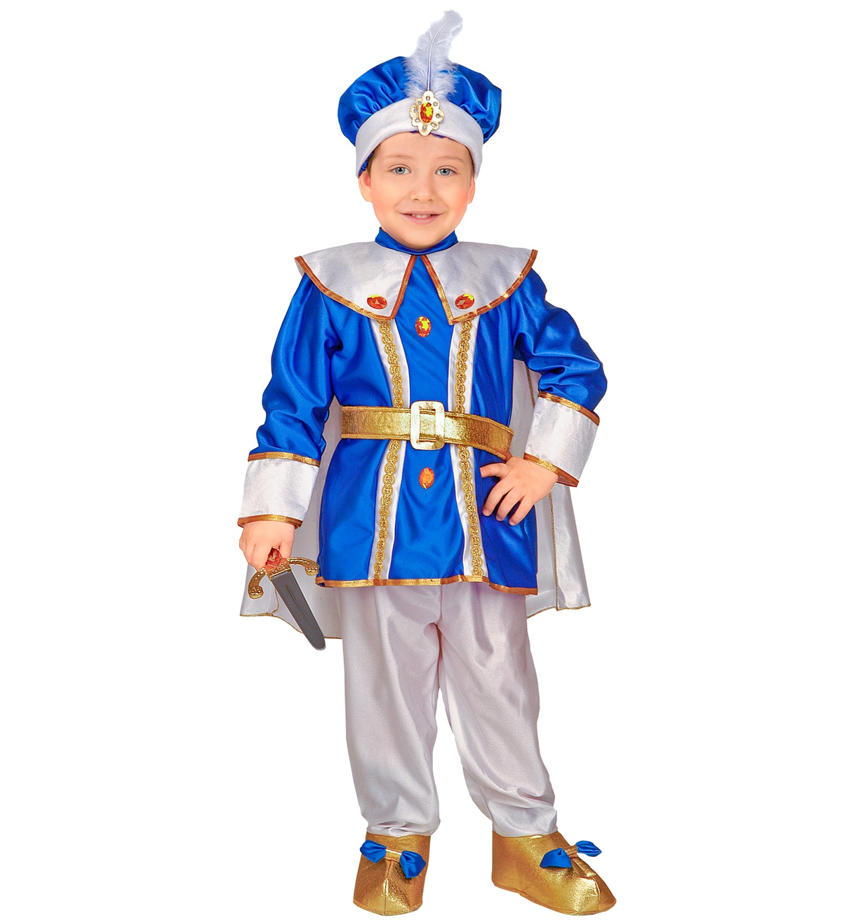 Vestito Carnevale + Accessori Principe Reale Costume Pugnale con Gemme e Fodero 4/5 Anni Travestimento - 3476+7003p