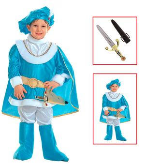 Vestito Carnevale + Accessori Principe Azzurro Costume Pugnale con Gemme e Fodero 3/4 Anni Travestimento - 3691+7003p
