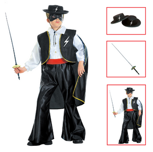 Vestito Carnevale + Accessori Zorro Bandito Mascherato Costume Cappello Fioretto 5/7 Anni Travestimento - 3867+6765z+3411z
