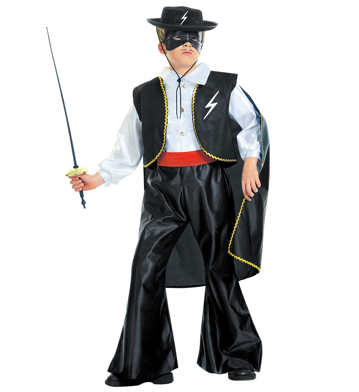 Vestito Carnevale + Accessori Zorro Bandito Mascherato Costume Cappello Fioretto 8/10 Anni Travestimento - 3867+6765z+3411z