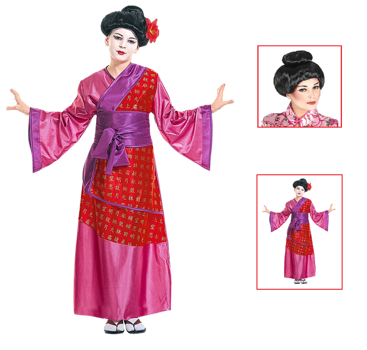 Vestito Carnevale + Accessori Geisha Giapponese Kimono e Cintura Parrucca 5/7 Anni - 3871+01509