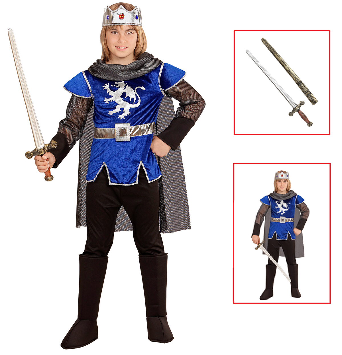 Vestito Carnevale + Accessori Re Artù Costume Spada Antica con Fodero 11/13 Anni Travestimento - 0550+86244