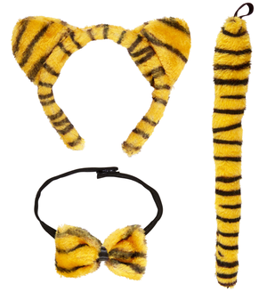 Set Tigrotta Cerchietto Orecchie Farfallino Coda Accessori Abito Vestito Travestimento Carnevale Bambina