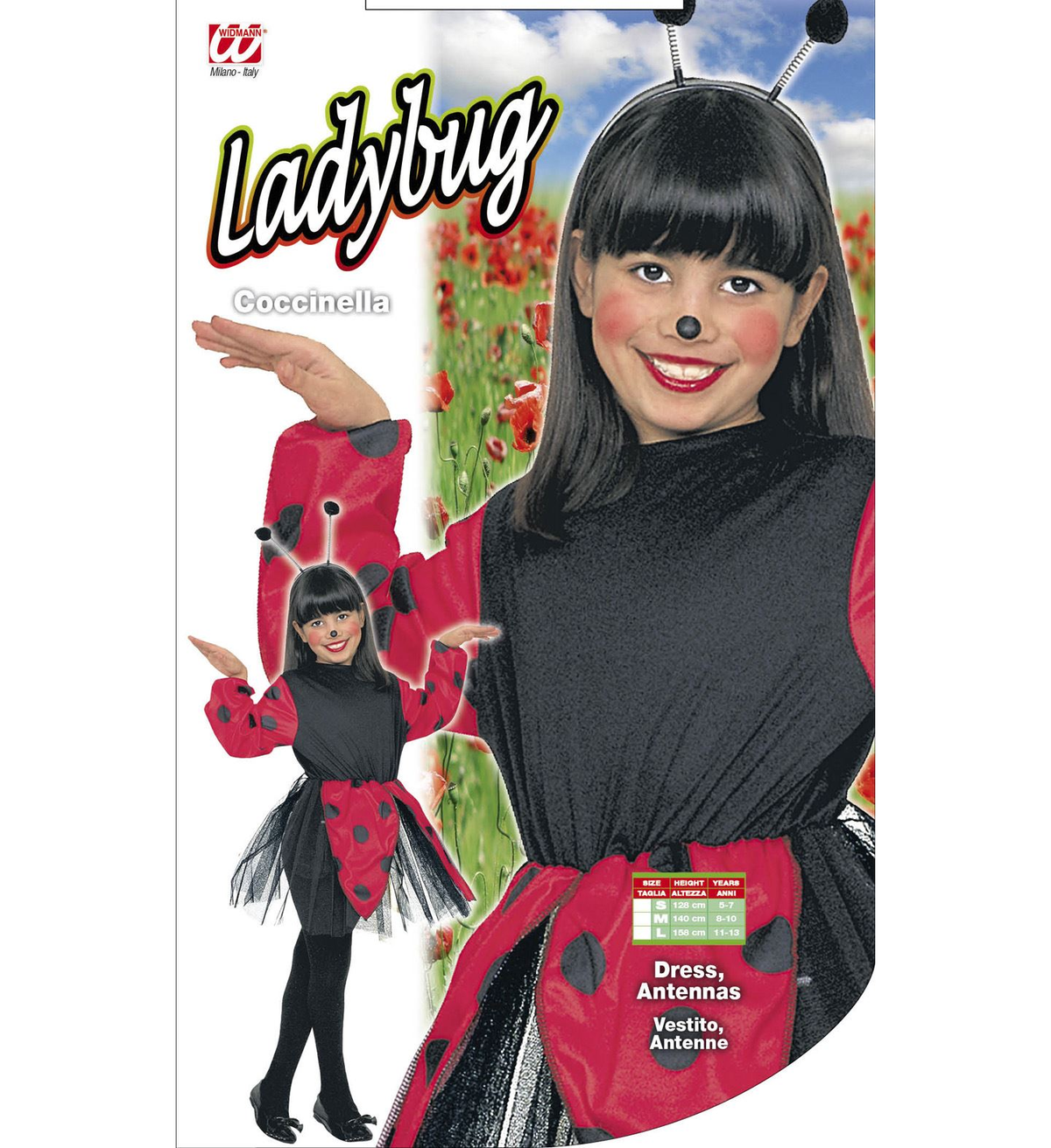 Costume Vestito Abito Travestimento Carnevale Bambina Coccinella Vestito e Antenne 5/10 Anni - 3822