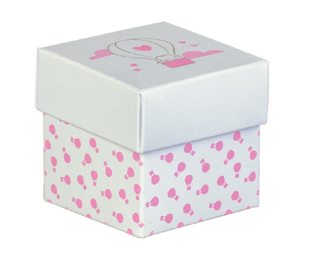Bomboniera Astuccio Cubo Mongolfiera con Coperchio Portaconfetti Rosa X 10 Pz. - 17823