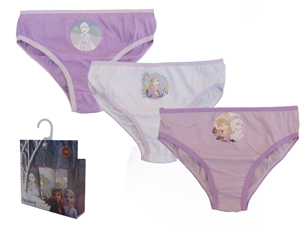 Set 3 Mutandine Frozen Ii Elsa Anna DISNEY Slip 100% Cotone 3/8 Anni Bambina - Fro1593