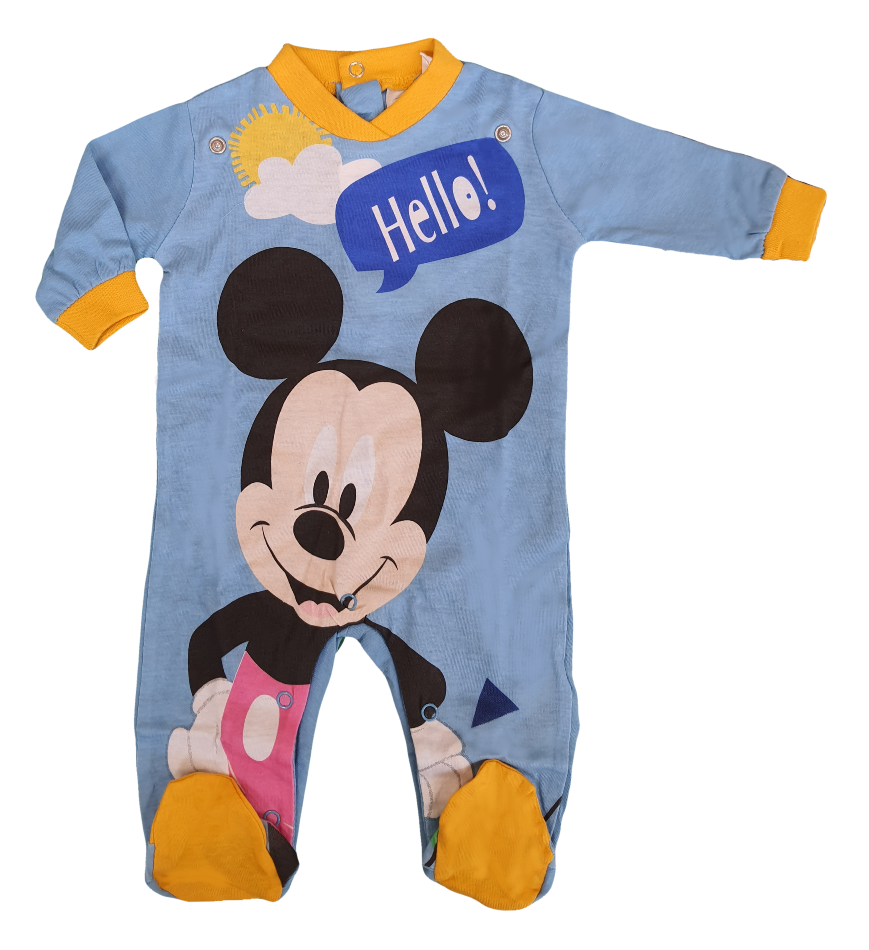 Tutina Lunga con Piedini + Bavetto Mickey Mouse DISNEY Topolino 100% Cotone 0/6 Mesi - Mic1728/1