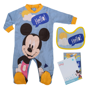 Tutina Lunga con Piedini + Bavetto Mickey Mouse DISNEY Topolino 100% Cotone 0/6 Mesi - Mic1728/1