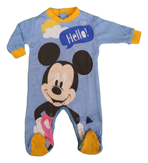 Tutina Lunga con Piedini + Bavetto Mickey Mouse DISNEY Topolino 100% Cotone 0/6 Mesi - Mic1728/2
