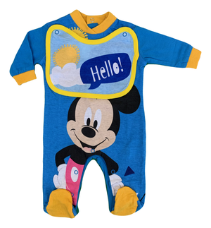 Tutina Lunga con Piedini + Bavetto Mickey Mouse DISNEY Topolino 100% Cotone 0/6 Mesi - Mic1728/3