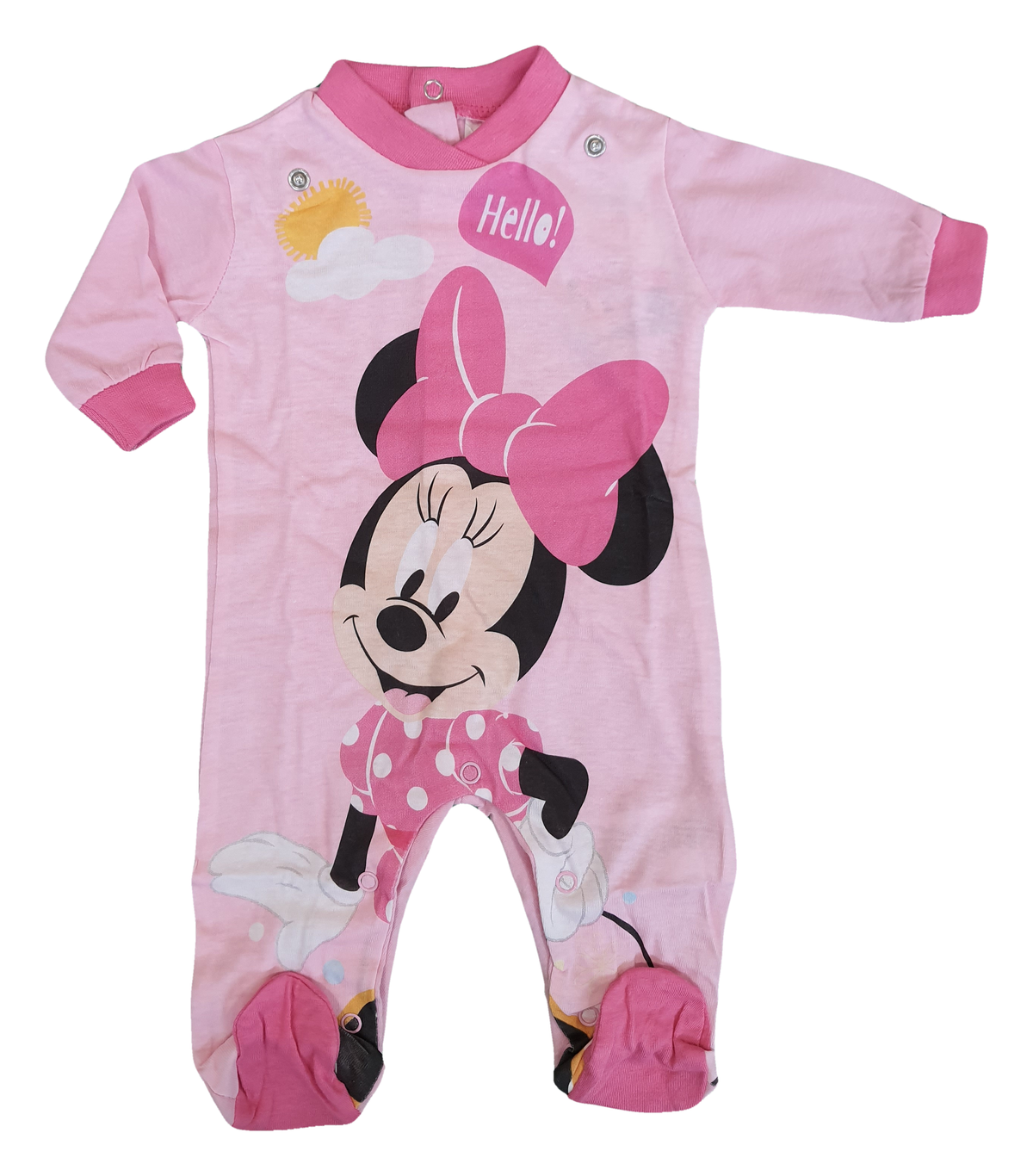 Tutina Lunga con Piedini + Bavetto Minnie Mouse DISNEY 100% Cotone 0/6 Mesi - Min1729/1