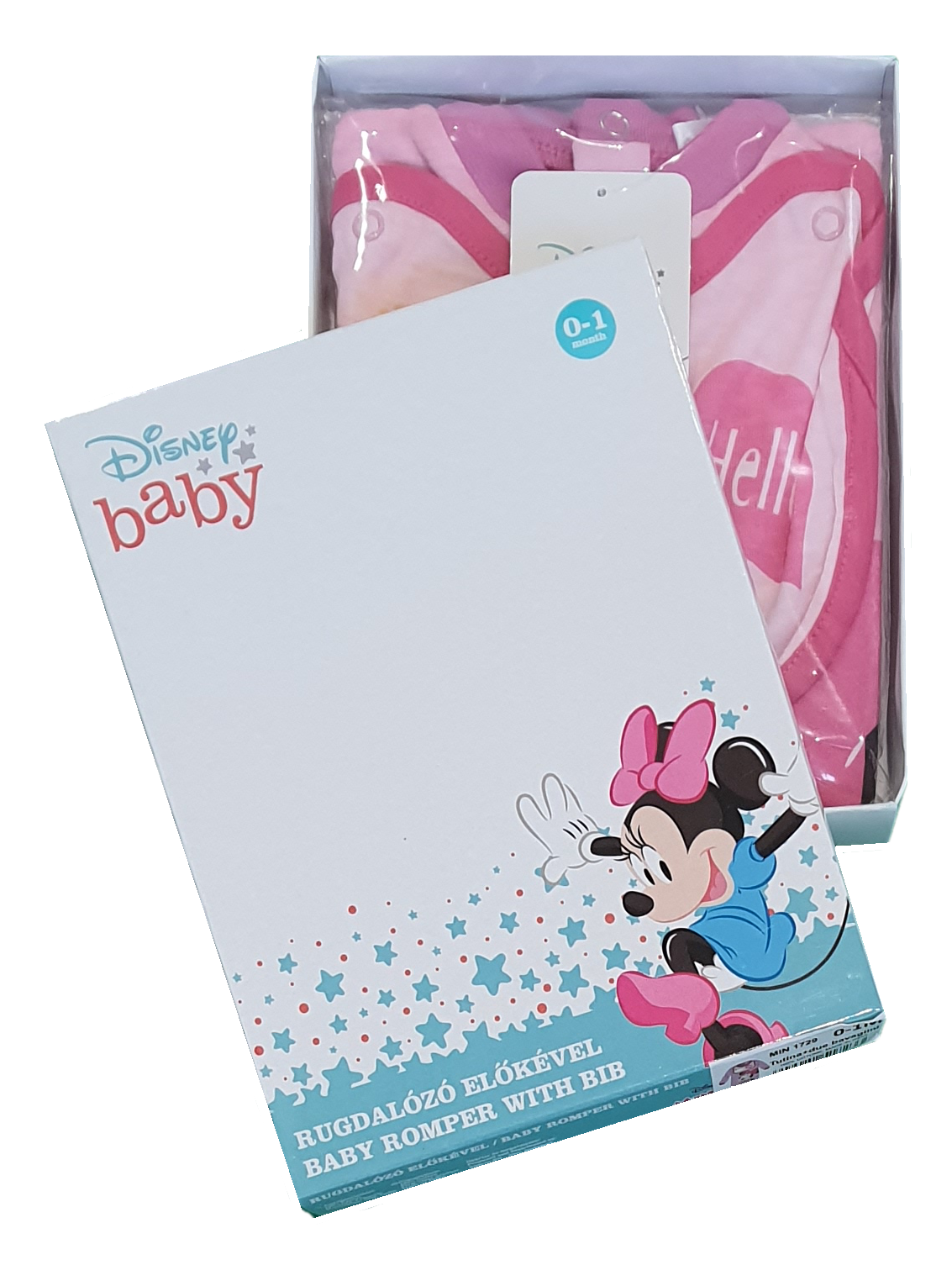 Tutina Lunga con Piedini + Bavetto Minnie Mouse DISNEY 100% Cotone 0/6 Mesi - Min1729/2