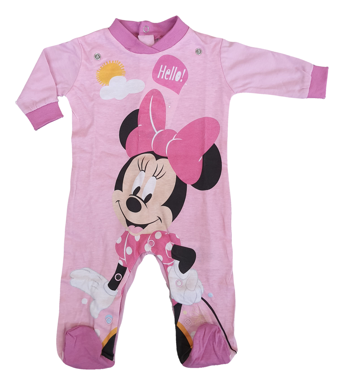 Tutina Lunga con Piedini + Bavetto Minnie Mouse DISNEY 100% Cotone 0/6 Mesi - Min1729/2