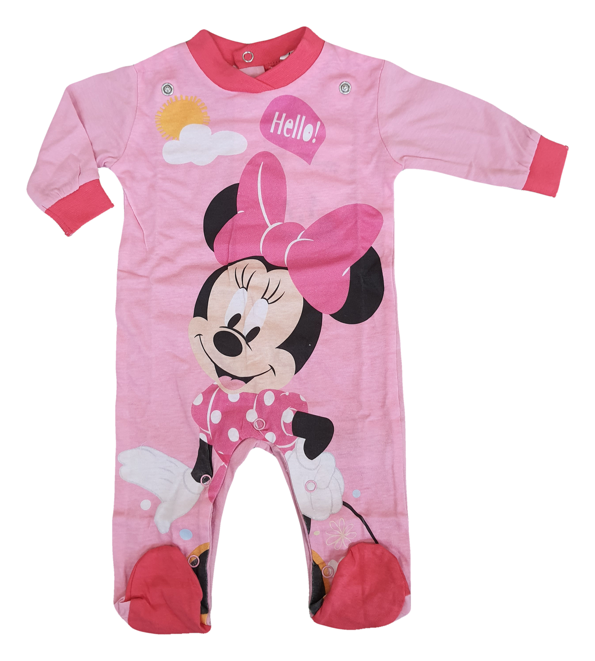 Tutina Lunga con Piedini + Bavetto Minnie Mouse DISNEY 100% Cotone 0/6 Mesi - Min1729/3