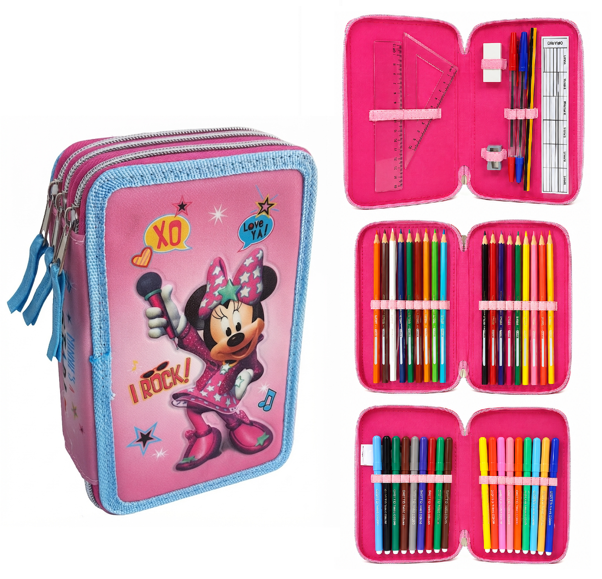 Astuccio Scuola 3d Minnie Mouse DISNEY Multiscomparto 3 Zip Portacolori Fila Giotto - Min0632